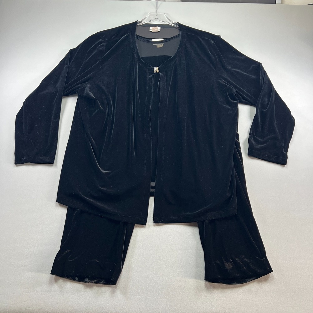 Fashion Bug Night Suit Pajama Set 3 Piece Womens 30-32 Black Velour Sleep Wear